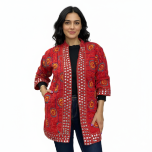 Casaco Bordado Vermelho – Espelhos e Mandalas