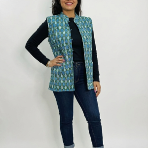 Colete Reversível de Algodão Indiano – Folhagem Azul